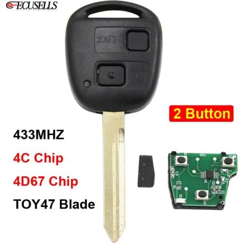 2 Button Remote Smart Car Key 433MHZ 4C/4D67 Chip for Toyota RAV4 Corolla Yaris Auris Highlander Prado Camry TOY47 Uncut Blade