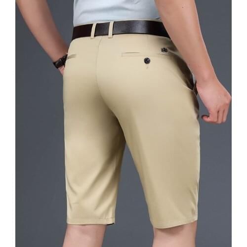 Business High Waist Mens Summer Casual Shorts Korean Style Fashion Slim Straight Stretch Pants Male Brand Suit Five-Point Pants