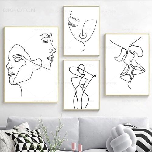 Nordic Minimalist Figures Line Art Sexy Woman Body Nude Wall Canvas Paintings Drawing Posters Prints Decoration for Living Room