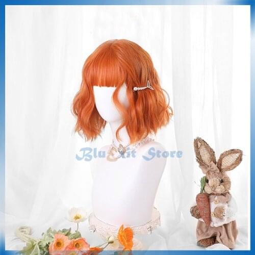 Pumpkin Orange Harajuku Lolita Wig Short Curly Sweet Body Wave Cute Halloween Synthetic Hair Fringe Bangs Adult Girls