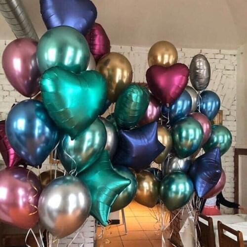 10pcs/lot 18 inch Rose Gold Star Metallic Balloon Wedding Decor Birthday Party Balloon chrome Metal Heart Star Helium Air Baloon
