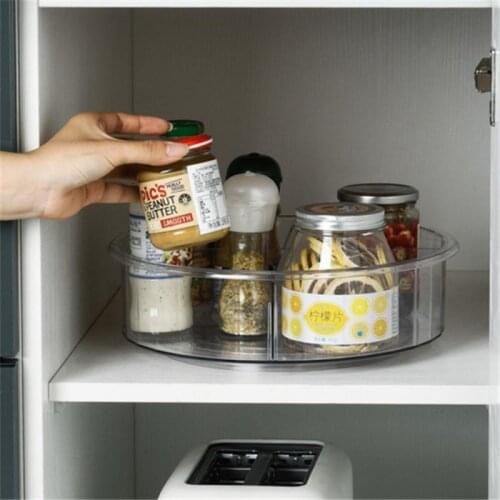 360 Rotation Organizer Storage Spice Drink Cosmetic Storage Rack PET Transparent Turntable Non Slip Bathroom Dried Storage Tray