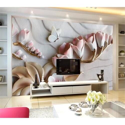 Wellyu Custom wallpaper papel de parede 3D Phalaenopsis embossed background wall living room decoration painting relief