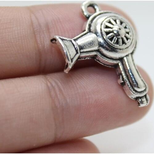Yamily 20pcs/ 26x20mm Blow Dryer Charms Antique Silver Tone Hairdresser Charms Hair Stylist Charms pendant