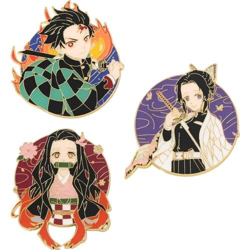 Japanese Anime Demon Slayer Butterfly Ninni Beans Tanjiro Metal Enamel Pin Creative Accessories Fashion Gift Badge