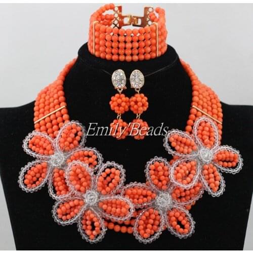 Coral Nigerian Wedding Beads Unique Bridal Jewelry Set Popular Style Flowers Fashion Women Jewelry Set Free Shipping CJ508