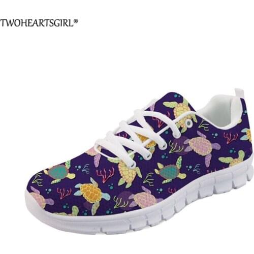 Twoheartsgirl Sea Tutle Printed Lace up Shoes for Women Breathable Sneakers Female Spring Autumn Shoes Travel Tennis Shoes