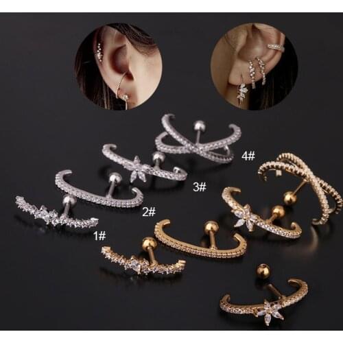 2021 New Fashion 1PC 16G CZ Flower Tragus Cartilag Lobe Earrings Stainless Steel Barbell Stud Earring Helix Ear Piercing Jewelry