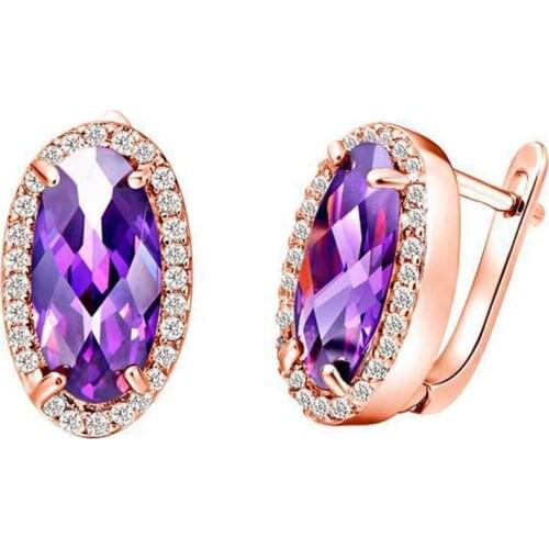 Oval Amethyst Earrings Yellow gold filled womens stud earring