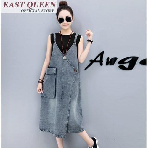 Denim sundress female jean pinafore jumper high street dress women asymmetric dresses with pocket FF128 S