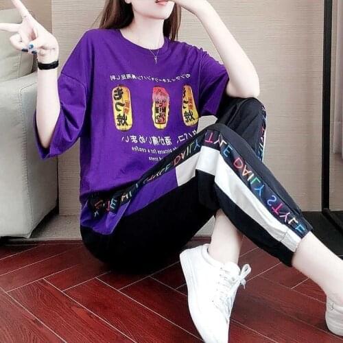 Sportswear suit women loose Korean two-piece shorts 2020 new summer ladies two-piece set O-neck short shorts 2 sets