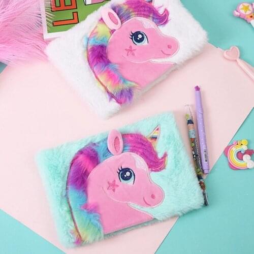1 Pcs Cute Cartoon Colorful Unicorn Plush Notebooks Girls Portable Pocket Diary Planner Notepad Stationery Pretty Birthday Gifts