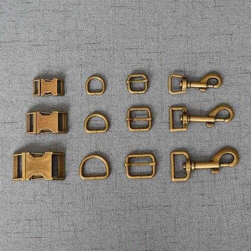 10 Sets 15mm/20mm/25mm Antique Brass Metal Buckle Adjust D Ring Dog Clasp Environmental DIY Accessory Cat Collar Accessories