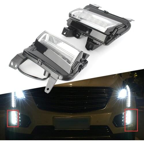 2PCS Chrome Full LED DRL Tube Fog Lamp Complete Set White+Amber Light For Cadillac XT5 2017 2018 2019 Car Accessories