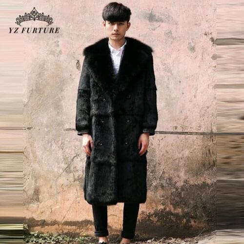 2020 New Winter Real Fur Coats Men Fashion Rabbit Fur Jacket With Full Pelt Fox Fur Collar Thick Warm Rabbit Fur Coat Men FM-033