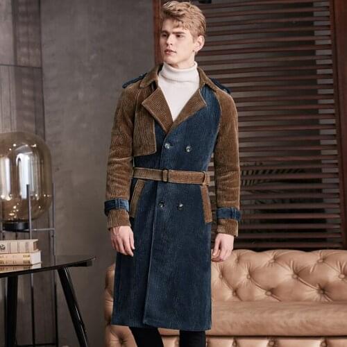 2021 Corduroy Male Jackets High Quality Overlength Contrast Color Mens Jackets And Coats Plus Size 6xl Fashion Man Trench