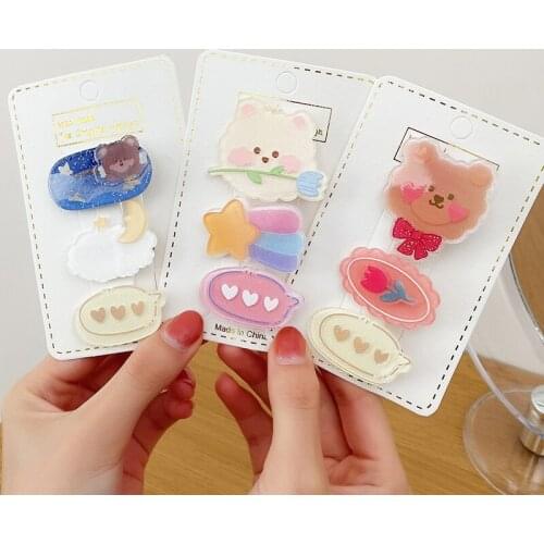 3PCS Set Women Fashion Cartoon Bear Geometric Hair Clips Cute Lovely Hairpins Barrettes Hair Accessories All Match Hair Clips
