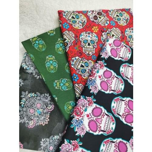 4pcs 32X25cm Pink Rose Flower Skull Colorful Cotton Fabric Dirty Effect sewing Clothing Tissue Telas Textile Patchwork Bundle