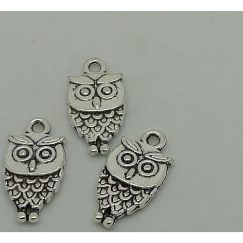ALYMMO 8Pcs/lot Antique Silver Owl Charms 20x11mm Cute Bird Animal Findings A2871