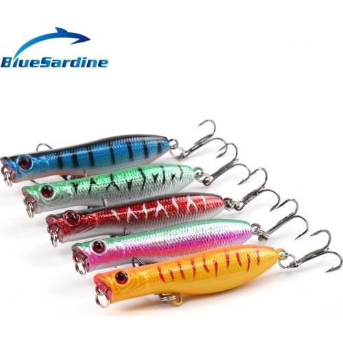 BlueSardine 5PCS 5.4G 8CM Popper Fishing Lures Hard bait Top Water Lures Fishing Tackle