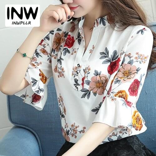 Blusas Femininas 2018 New Fashion Chiffon Blouse Women Printed Blouses Floral Print Shirts Summer Ladies Tops Big Size
