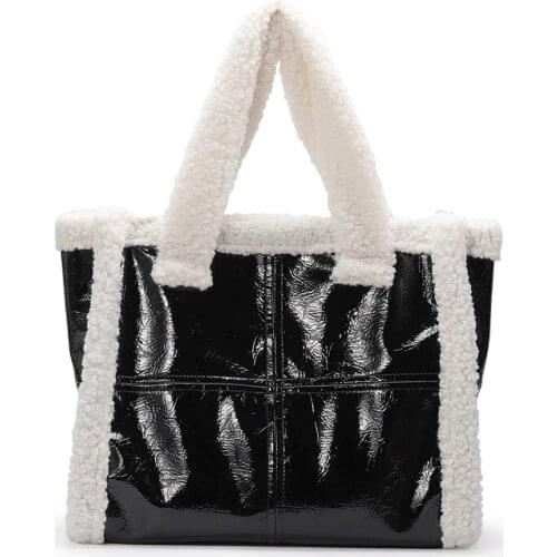 Large Totes Winter Hot Style Sheep Fur Womens Handbags Plush Pu Leather Shoulder Bag Black Designer Bags for Women 2020