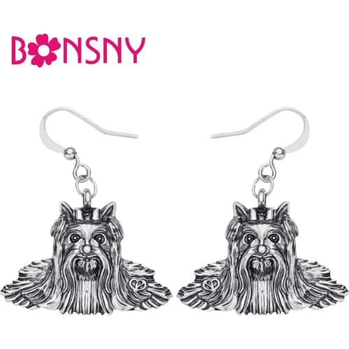 Bonsny Plated Alloy Antique Gold Shih Tzu Dog Metal Earrings Cute Animal Drop Dangle Jewelry Women Teen Girl Wedding Decoration