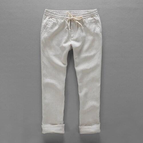 Suehaiwes brand 100% linen pants men casual long trousers men spring business pants mens loose elastic trousers mens 30-40 size