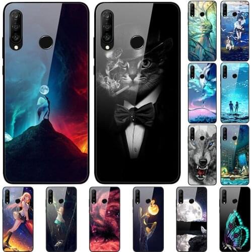 Case For Huawei P30 Lite Back Phone Cover Black Silicone Bumper With Tempered Glass