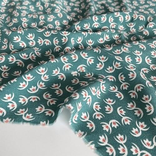 Pure linen yarn green small fresh classical printing natural cotton linen fabric shirt dress high setting fabric