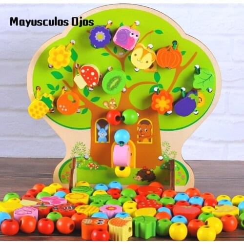 Wooden Cartoon House String String Baby Beaded Fruit Tree Game Children Early Education Cognitive Wear Beads Educational Toys