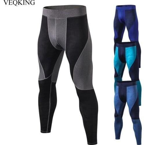 VEQKING Camouflage Patchwork Running PRO Tights Mens Elastic Sports Running Training Pants Quick Dry Compression Fitness Pants