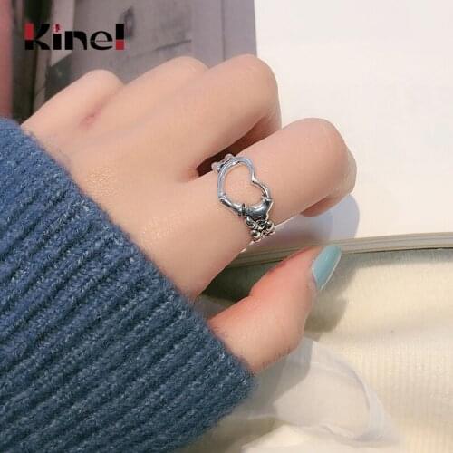 Kinel Authentic Silver 925 Jewelry Vintage Make Old Love Weaving Adjustable Finger Rings for Women Punk Party Gifts