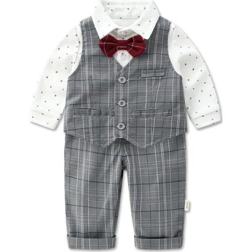 Baby Boy Clothes Set ,Infant Gentleman Long Sleeve Shirts + Pants + Suspender + Vest + Bow Tie Outfits Suits