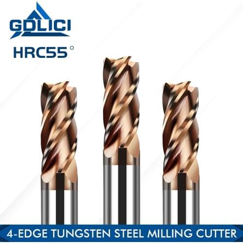 GDLICI HRC55 Carbide End Mill 4Flutes Milling Cutter Tungsten Steel Cutting Tools Alloy Coating CNC Maching For Steels Endmills
