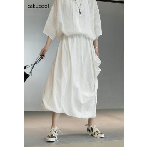 Cakucool Korean irregular white linen loose large skirt Japanese pleated wild fairy skirt