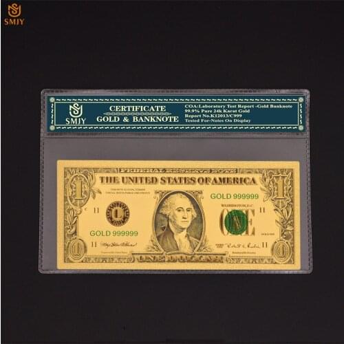 Colorful USA Currency Paper 1 Dollar Money New Gold Plated Fake Money Banknote Collections With COA