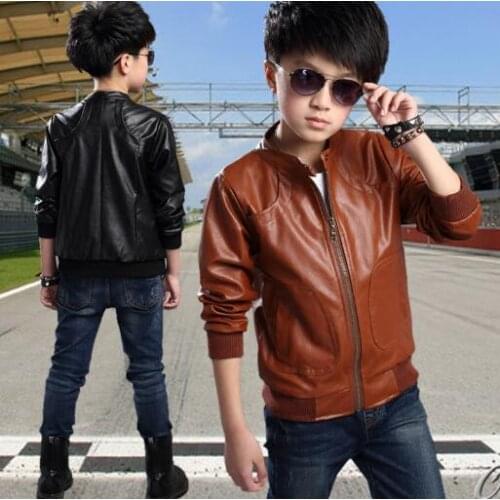 Boys PU Jacket Coat Fashion Children Leather Jacket Kids Teenager Boys Jacket Outwear Spring Autumn Boys Clothes 4 6 8 10 12 Yrs