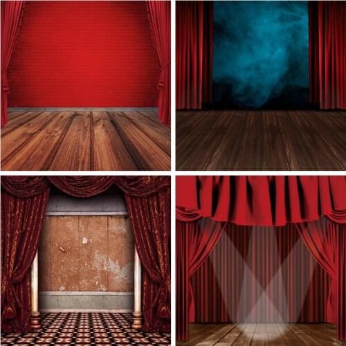 Laeacco Stage Wood Floor Red Curtain Party Baby Cake Smash Photocall Photo Background Photography Backdrop For Photo Studio