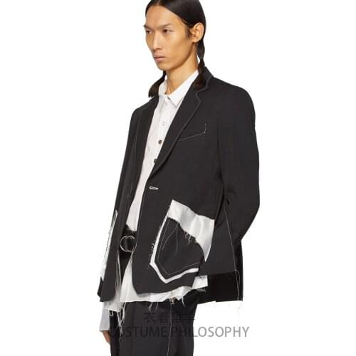 M-6XL! High quality clothing Original design of mens suit personality flash stitching black and white loose runway clothing