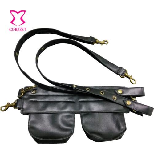 Black Leather Men / Women Small Pouch Waist Pocket Belt Bag Burlesque Outfits Gothic Steampunk Clothing Sexy Corset Accessories
