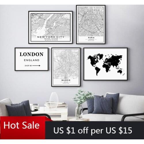 Minimalist Custom Made World City Maps Coordinate Black White Canvas Paintings Poster Print Wall Decor Art Picture Home Decor