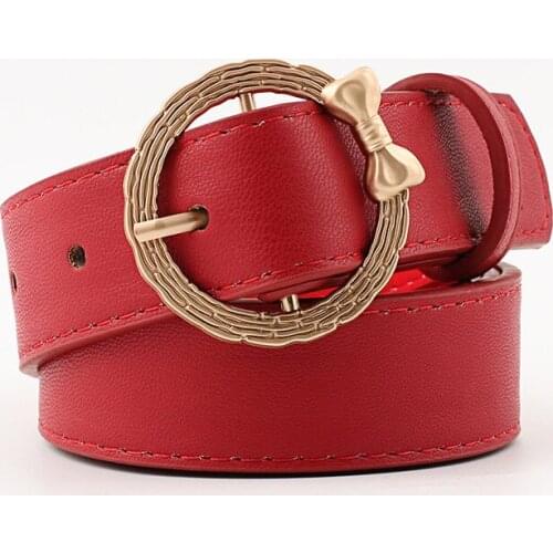 Fashionable Gold Round Buckle Belt Bow Design Hot Casual Belt for Women Dress Clothes Lady Leather Waist Belt Luxury Straps