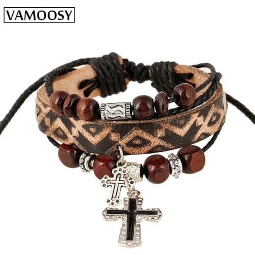 VAMOOSY Handmade Cross Wide Cuff Bracelets Leopard print PU Leather Bracelets Men Bracelets & Bangles for Women Jewelry