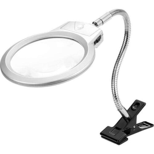 Magnifier Clip-on Lighted Table Desk LED Clamp Lamp 2x 5x Magnifying Glass
