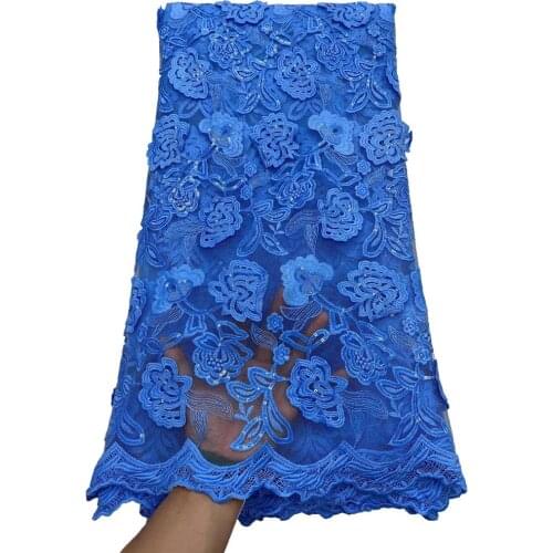 Nigerian Lace Fabric 2021 Beautiful Sequins Mesh Tulle Lace Fabric Africa 3d Flower Lace Fabric For Party NI5009-1