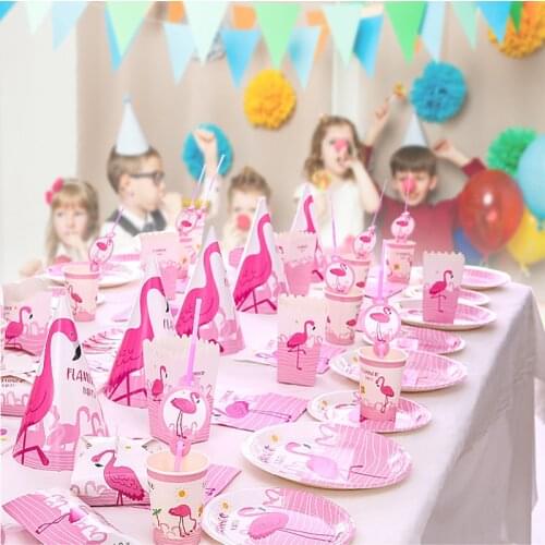 Flamingo Birthday Party Disposable Tableware Paper Plate Cup Flag Banner Napkin Baby Shower Party Decoration Flamingo Supplies,Q
