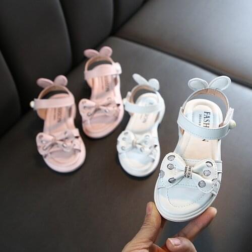 1 2 3 4 5 6 Years Toddler Princess Fashion Bow Child Beach Shoes Kids 2021 Baby PU Leather Flat Sandals For Summer Little Girls