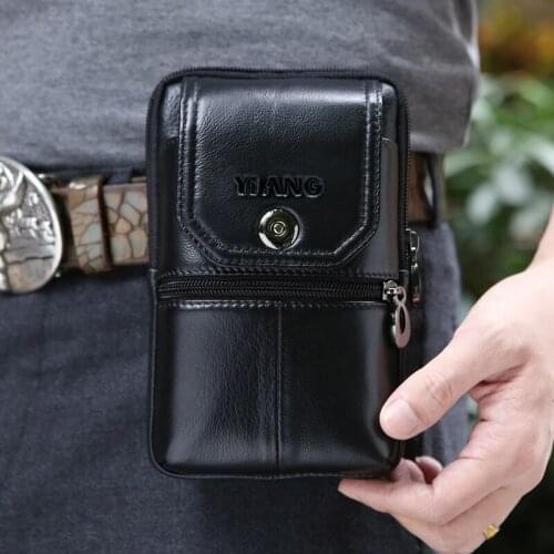 High Quality Genuine Leather Belt Hip Fanny Pack Purse Cover Skin Bum Pouch Casual Mens Cell Phone Case Cigarette Waist Bag