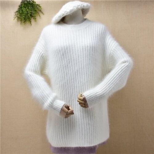 830g winter thick warm female women angora rabbit hair o-neck slim bottoming pullover warm fluffy mink cashmere ins sweater pull
